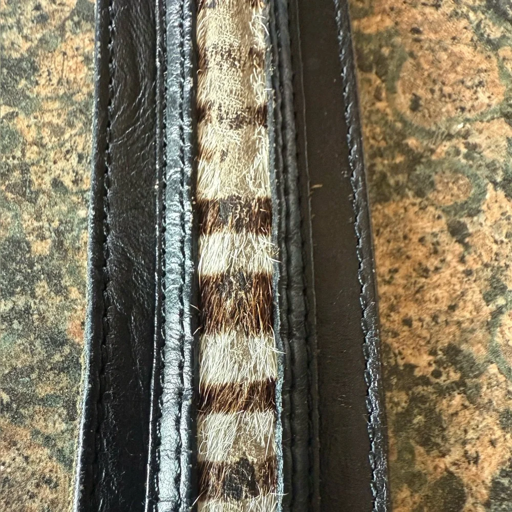 Linea Pelle Handmade Zebra Pony Hair Statement Belt Leather Western 38” Small